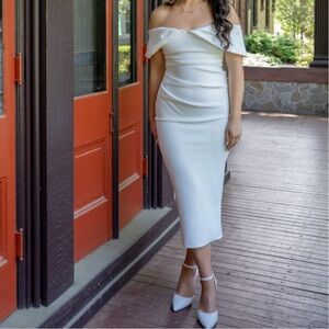 Selfie Leslie White Off-Shoulder Sheath Dress